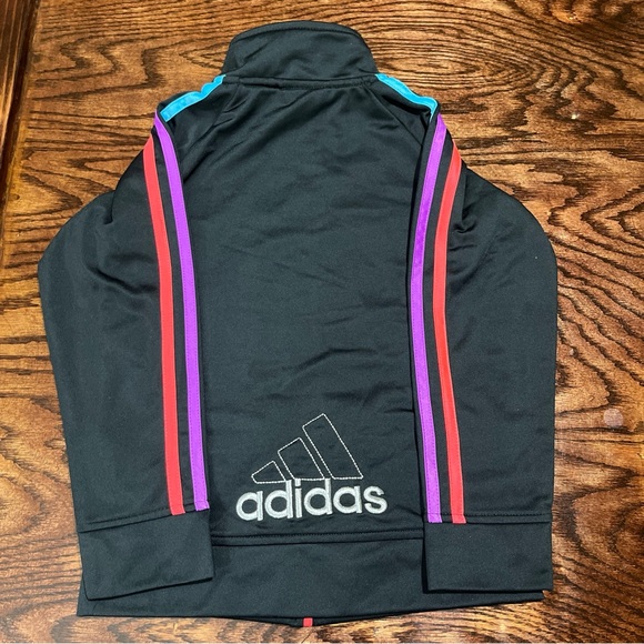 Adidas Jacket Girls Small Black Pink Blue Purple  Track Logo Full Zip Youth 6x - Picture 2 of 4
